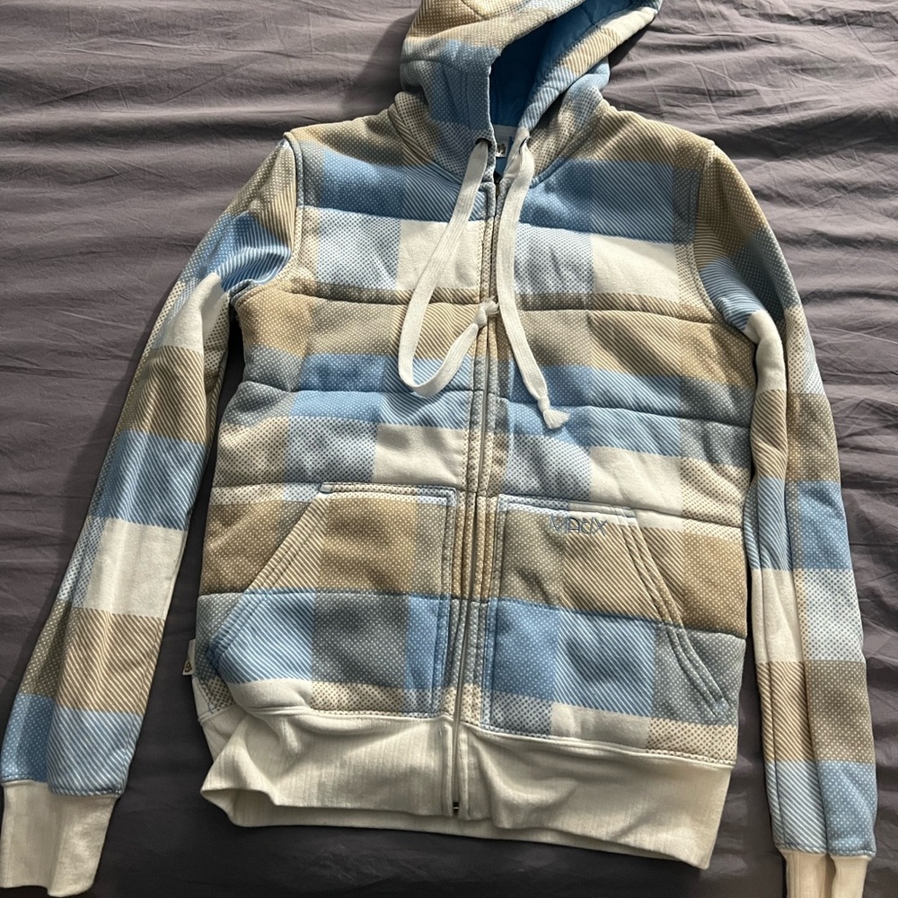 Matix Blue and Tan Checkered Zip-Up Jacket